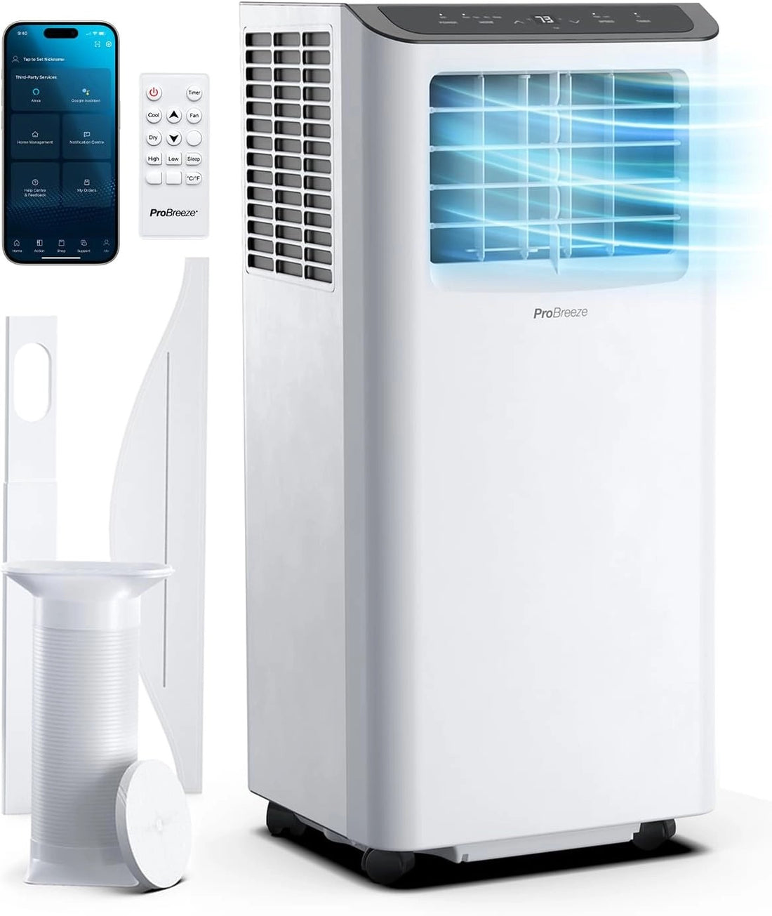 Pro Breeze Climatiseur Mobile 4 en 1, 9000 BTU, Clim Puissante Compatible WiFi Avec Application, Minuterie 24 heures, Telecommande et Kit Fenetre Inclus pour Chambre & Salon, 22m2, Classe Energetique A - image 1