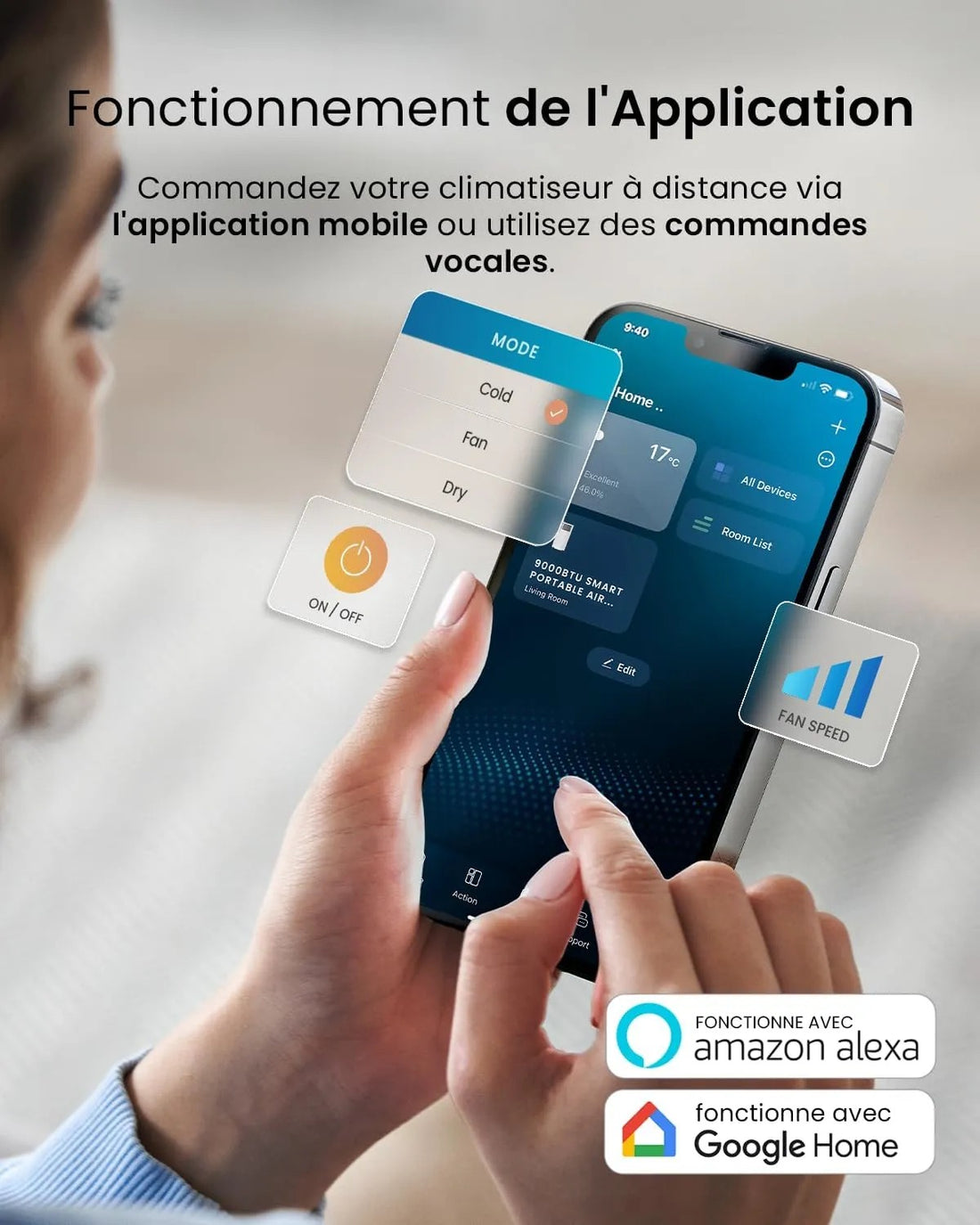 Pro Breeze Climatiseur Mobile 4 en 1, 9000 BTU, Clim Puissante Compatible WiFi Avec Application, Minuterie 24 heures, Telecommande et Kit Fenetre Inclus pour Chambre & Salon, 22m2, Classe Energetique A - image 3