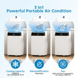 Climatiseur Mobile 12000 BTU 3-En-1 Refroidissement, Ventilateur & Déshumidificateur 45L/Jour, Silencieux